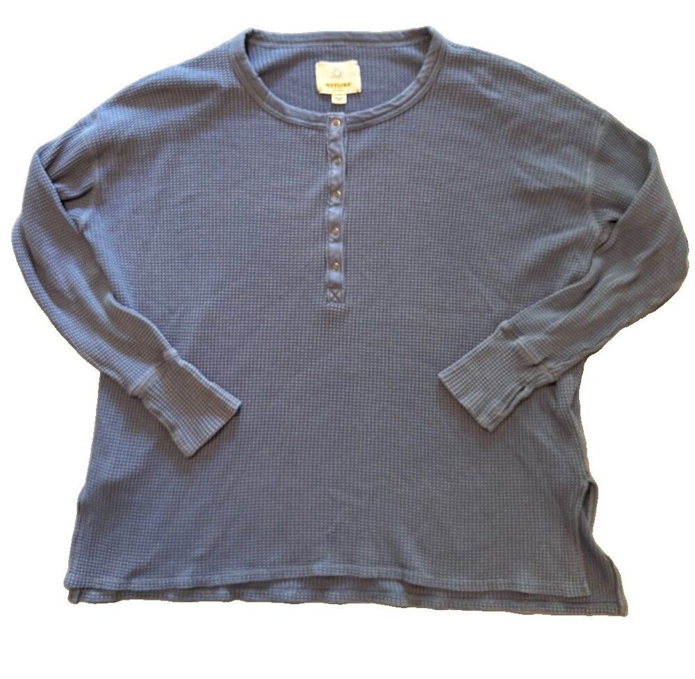 Offline by Aerie Henley Top Womens S Blue Waffle Knit Snap Long Sleeve Thumbhole